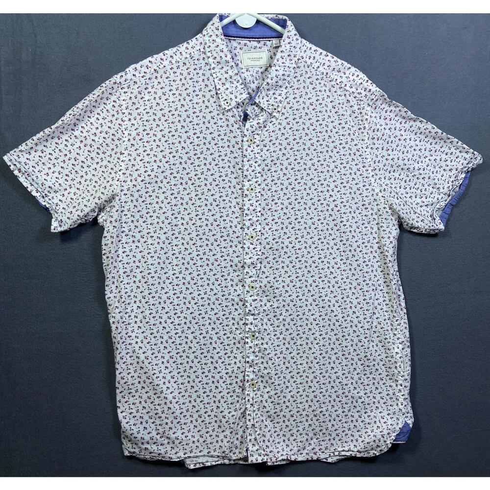 7 Diamonds Spring Splendor Camp Shirt Men's Large Red White Floral Button Up EUC